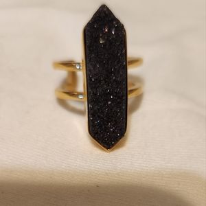 Kinsley Armelle Size 8 Gold and Black Druzy Statement Ring